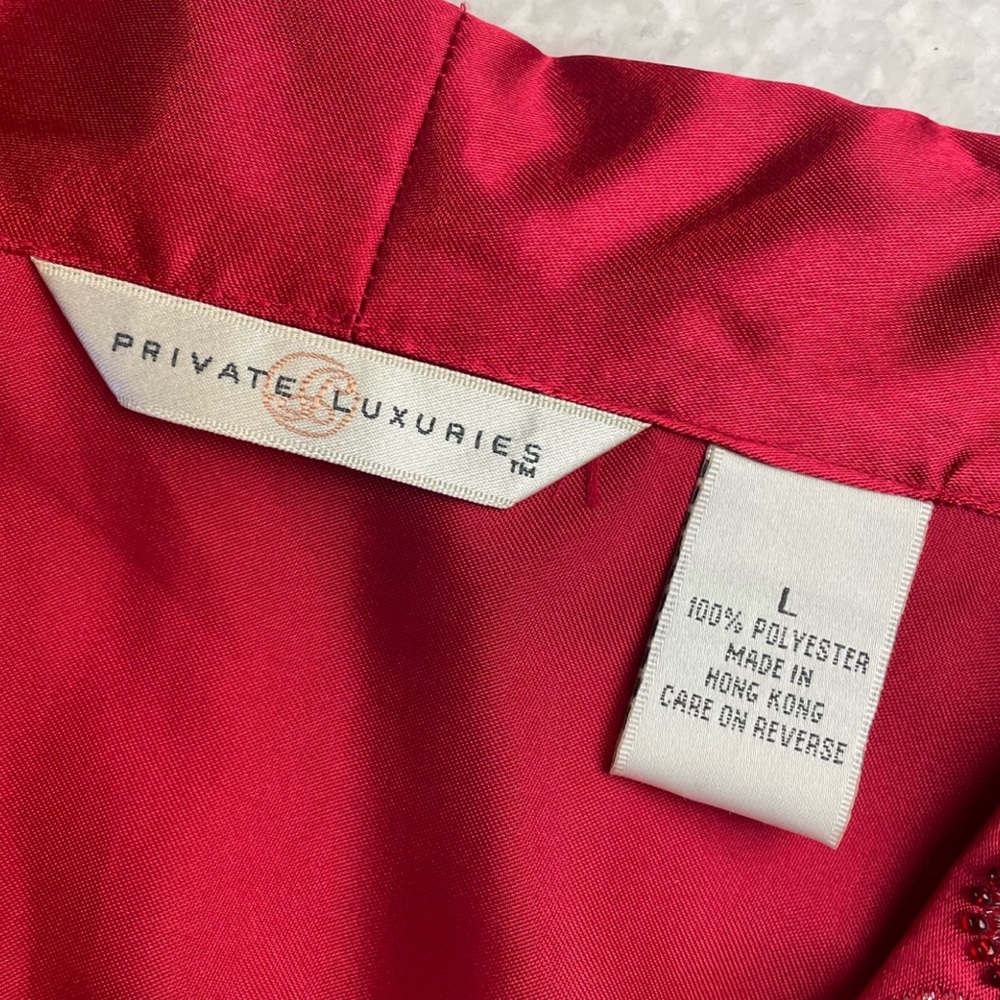 (VTG) PRIVATE LUXURIES • 3-Piece Red Satin Embroidered Pajama Set, L - Picture 15 of 16